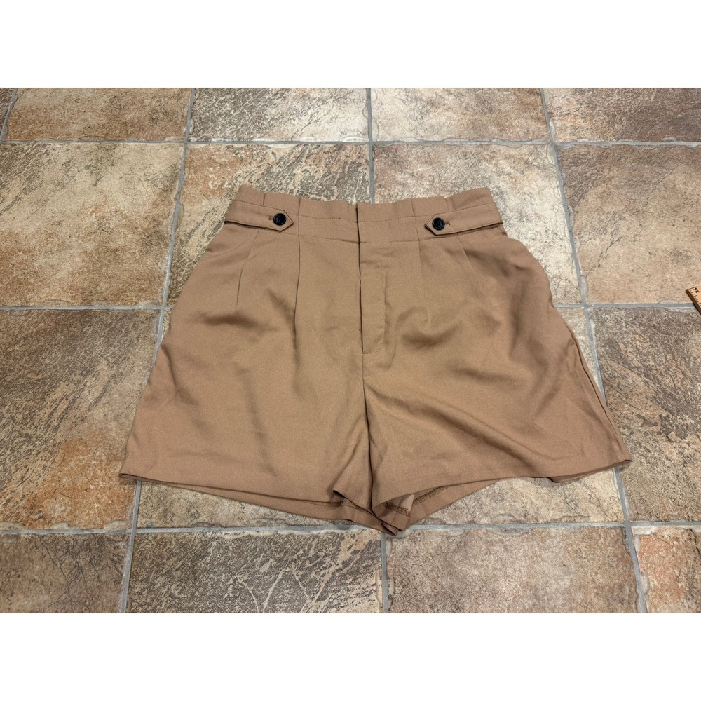 Banana Republic Women Brown Pleated High Rise Paperbag Shorts Size 14 NWT
